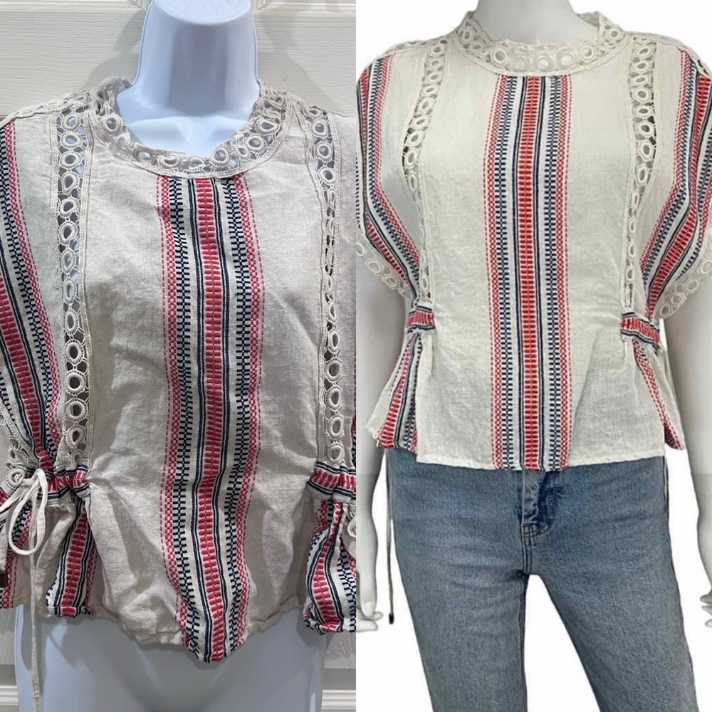 Tularose Embroidered White and Red Women's Top medium